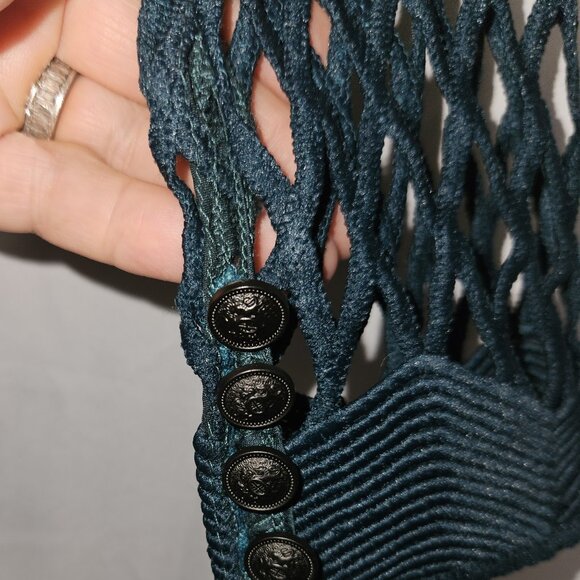 Taylor Swift choice Self-Portrait black/green openwork crochet mesh jumpsuit 2 - Picture 14 of 16